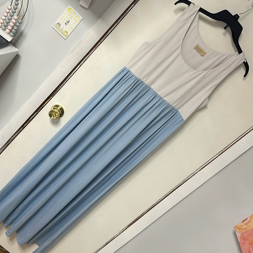 Blue and white maternity maxi